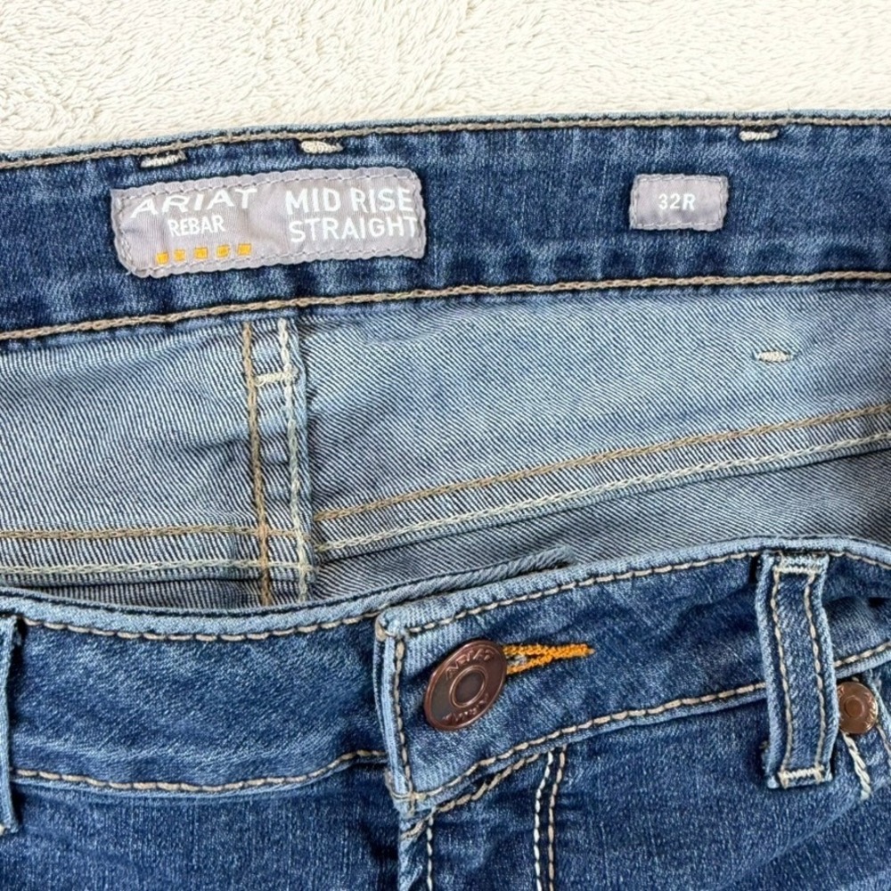 Ariat Rebar Riveter Straight Leg Jeans Nightride Mid Rise Blue Denim 32R - Picture 5 of 16